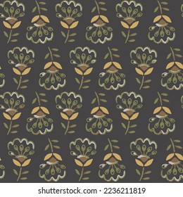 Patrón de flores modernas sin inconfundible sobre fondo marrón. Se puede usar para imprimir, tejido, textil, papel pintado.