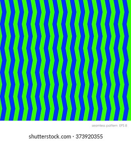 Seamless modern geometric pattern with a curved vertical line with the effect of an optical illusion. The two colors of bright blue and green.