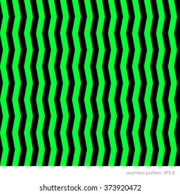 Seamless modern geometric pattern with a curved vertical line with the effect of an optical illusion. In two colors black and bright green.