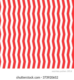 Seamless modern geometric pattern with a curved vertical line with the effect of an optical illusion. In two colors white and bright red.