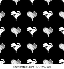 Seamless Modern grunge heart hand drawn set, great design for any purposes. Hand drawn doodle grunge heart set. Modern vector design. Seamless vector tile pattern. Doodle illustration.