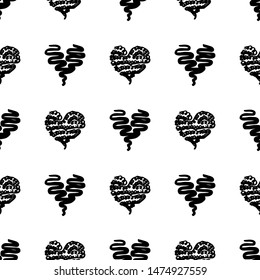 Seamless Modern grunge heart hand drawn set, great design for any purposes. Hand drawn doodle grunge heart set. Modern vector design. Seamless vector tile pattern. Doodle illustration.