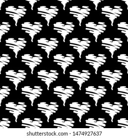 Seamless Modern grunge heart hand drawn set, great design for any purposes. Hand drawn doodle grunge heart set. Modern vector design. Seamless vector tile pattern. Doodle illustration.