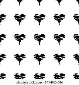 Seamless Modern grunge heart hand drawn set, great design for any purposes. Hand drawn doodle grunge heart set. Modern vector design. Seamless vector tile pattern. Doodle illustration.