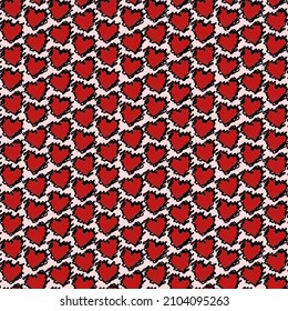 Seamless modern heart pattern with scribbled outlines for valentines day. Use for textile prints, fabric design, greeting cards, gift cards, wrapping papers, digital papers and social media posts.