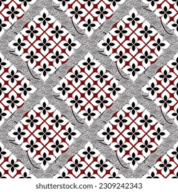 Seamless modern interpretation of traditional Indonesian batik parang pattern. Captivating commercial stock image showcasing intricate motifs, vibrant colors, and rich cultural heritage. Ideal for tex