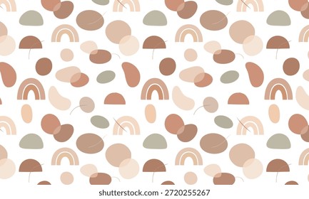 Nahtloses modernes Minimalmuster mit abstrakten organischen Kiesformen in warmen neutralen Tönen. Saubere flache Vektordesign inspiriert von der Natur, perfekt für Textilien, Tapeten, Verpackungen