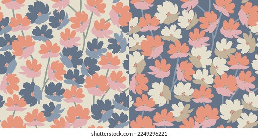 SEAMLESS MODERN MINIMALIST PAINTED FLORAL PATTERN SWATCHES