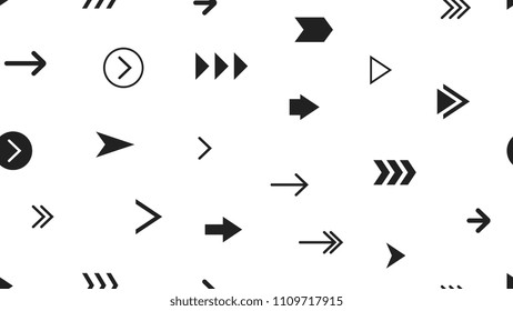 Seamless Modern Monochrome Pattern With Arrows. Most Popular Black Arrows On White Background.