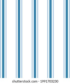 Seamless modern nautical vertical stripe background. Simple plain graphic abstract line seamless pattern. Mariner sailor striped maritime blue pinstripe on white background.