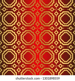 Seamless Modern Pattern. Art-Deco Geometric Background. Graphic Design. Vector Illustration. red gold color.