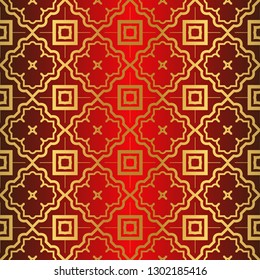 Seamless Modern Pattern. Art-Deco Geometric Background. Graphic Design. Vector Illustration. red gold color.