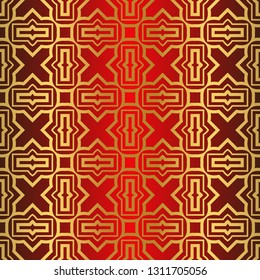 Seamless Modern Pattern. Art-Deco Geometric Background. Graphic Design. Vector Illustration. red gold color.