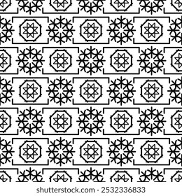 Seamless modern pattern with black, and white figures on white background in mediterranean style. Vector illustration for fabric, textile, pillow print, fashion design.