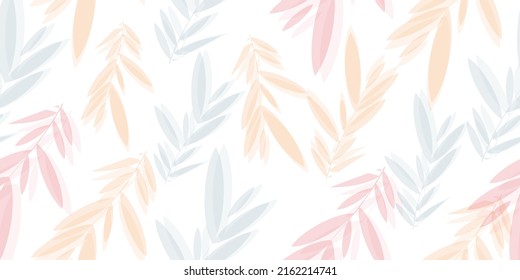 Patrón moderno y sin fisuras de ramas y hojas en colores suaves. Patrón veraniego. Ideal para imprimir sobre tela, papel pintado.