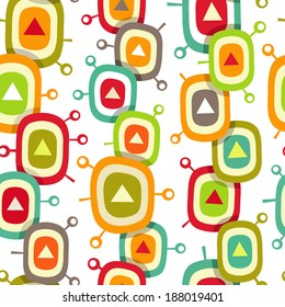 Seamless modern pattern with colored concentric ellipses and triangles