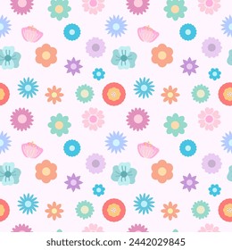 Seamless modern pattern with flowers on a pink background. Vector ornament