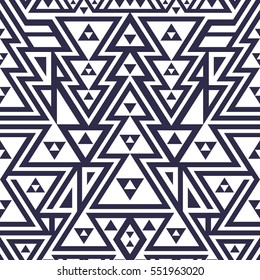Seamless Modern Pattern. Mix of Black Triangles and Stripes on White. Vector Background for Textile Design