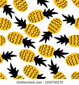 Seamless modern pattern with pineapples. Abstract background with hand-drawn simple tropical pineapples. Abstract fruits. Vector modern background.  