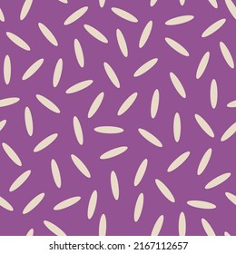 Patrón moderno sin inconfundibles con granos de arroz en un fondo morado. Impresión sobre telas de moda, textiles, almohadas decorativas. Vector.