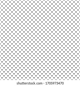 Seamless modern polka dot repeat vector pattern with mini geometric shapes in a black and white monochrome color scheme. Perfect for fashion design, textile design, home decor and fabric printing.