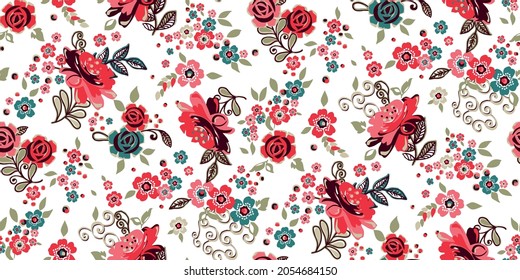 Seamless modern rose tile of textile design