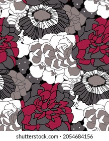 Seamless modern rose tile of textile design