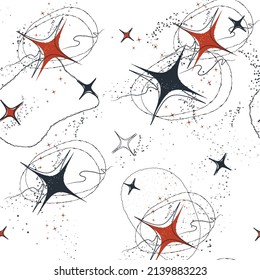 Seamless, modern space pattern. abstract  star, organic figure. hand-drawn abstract objects. isolated banner, minimalism, boho art. vector illustration