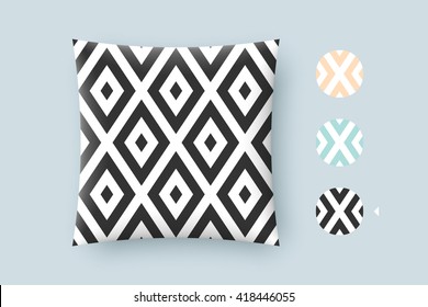 Seamless modern stylish texture and graphic pattern. Black repeating absract geometric tiles with dotted rhombus on a white background. For print on pillow in printshop. Vector Illustration