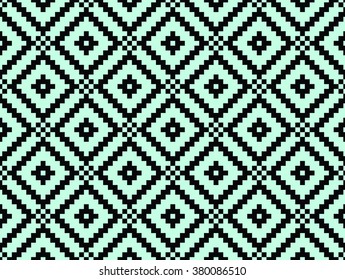Seamless modern stylish texture and pattern. Black repeating geometric tiles with dotted rhombus on a turquoise background. Vector Illustration