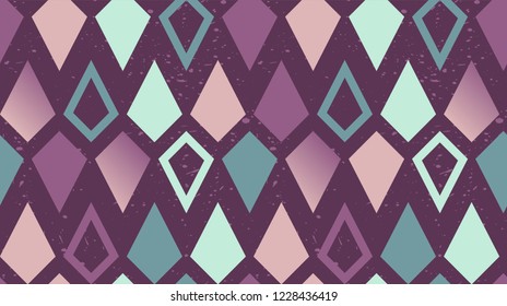 Seamless Modern vector geometric pattern in scandinavian style. Worn retro  rhombus shapes background in pastel burgundy colors.