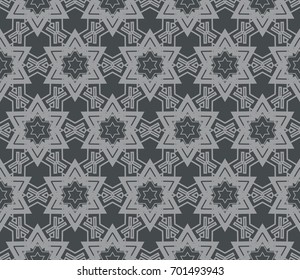 Seamless modern vector illustration with geometric ornament. Grey color