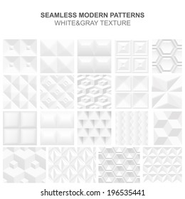 Seamless modern vector patterns. White&Gray simple texture.