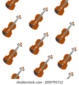 Seamless modern violin pattern can be used for wallpaper, website background, textile printing. Violin pattern on white background. Music backgrounds. Music theme.