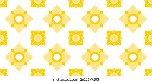 Seamless modern yellow  Thai pattern on a white background. Use for fabric print, background, card or backdrop.