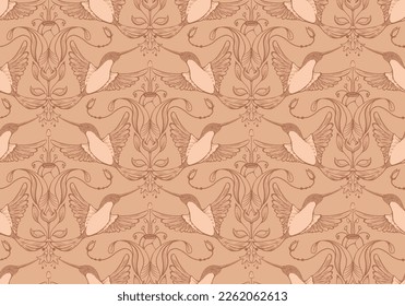 Seamless module pattern winh hummingbird. Pastel beige colors monochrom. For cover, textile, wallpaper, wrapping paper.