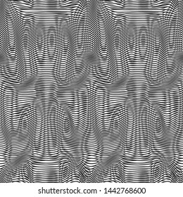 Seamless moire vector background. Moire texture with thin black lines pattern. For design, fabric, textile, cover, banner.