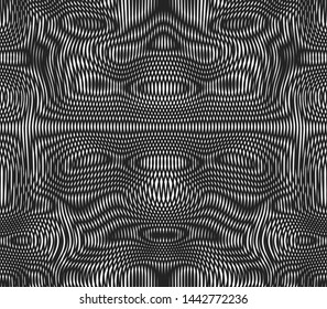 Seamless moire vector background. Moire texture with thin black lines pattern. For design, fabric, textile, cover, banner.