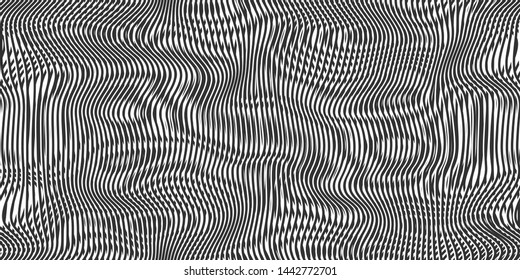 Seamless moire vector background. Moire texture with thin black lines pattern. For design, fabric, textile, cover, banner.