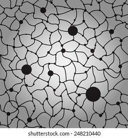 seamless molecular background with black circles and pathes on a grey