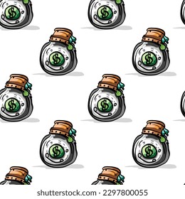 Seamless money bag styling. Vector texture.