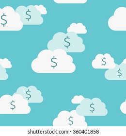 Seamless money clouds pattern with dollar signs. Money, wealth, business, dreams, investment and success concept. EPS 8 vector illustration, no transparency