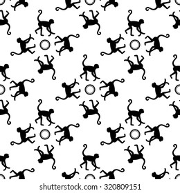 Seamless monkey pattern on white background. Symbol of 2016 year. Black and white chinese monkey texture. Monkey silhouette icon.