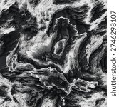 Seamless monochromatic abstract pattern with a high-contrast grunge texture and organic flowing shapes.