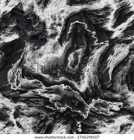 Seamless monochromatic abstract pattern with a high-contrast grunge texture and organic flowing shapes.