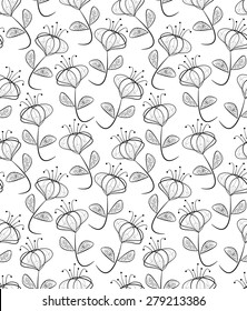 Seamless monochromatic flowers vector.