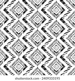 Seamless monochromatic geometric pattern with interconnecting lines and shapes