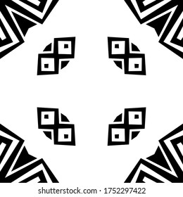 Seamless monochromatic ornamental pattern. Black and white geometric background in ornamental style. Tileable black and white wallpaper. Usable as tiling, wrappping papers, wallpapers etc. 