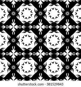 Seamless monochromatic pattern or background with butterflies and flowers 
