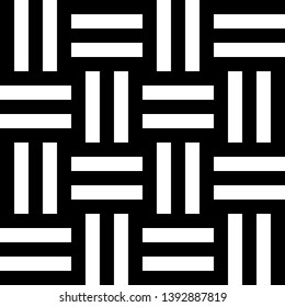 Seamless monochromatic pattern with black and white stripes. Weaved texture background with optical illusion effect